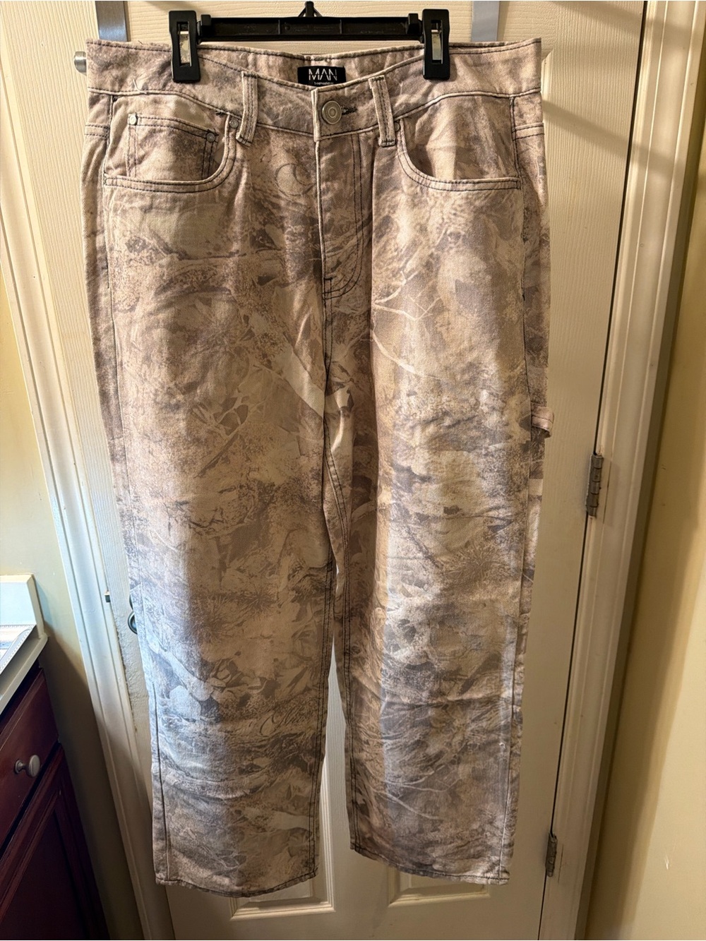 MAN Brand Men's Beige Marble-Print Cargo Pants